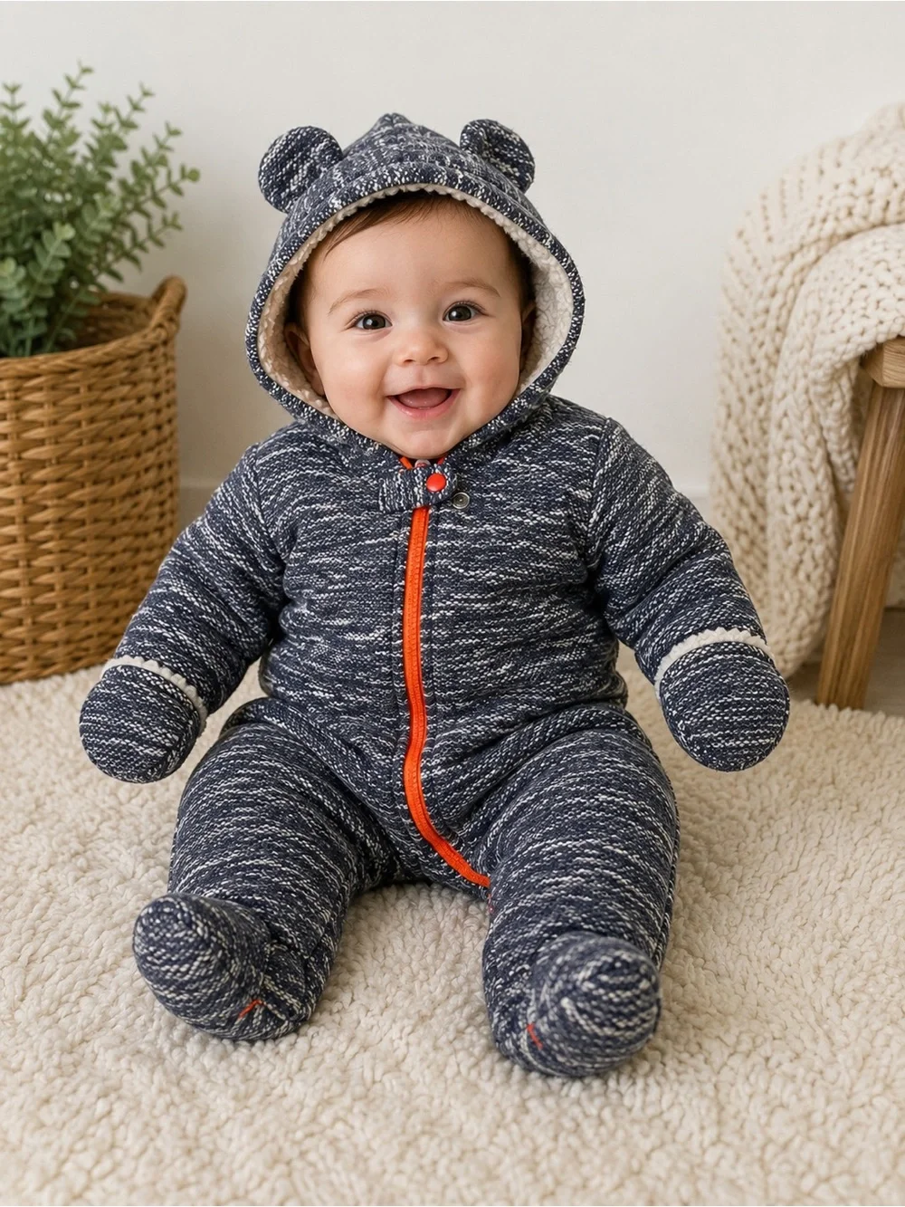 EGG by Susan Lazar Baby Bunting Snowsuit Sherpa Fleece Hooded 3M